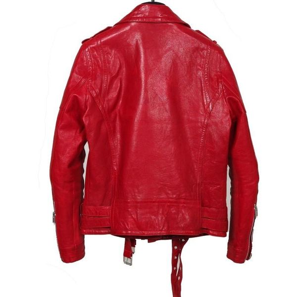 

women's leather & faux 2021 women genuine short motorcycle jacket slim fit red black vintage sashes fashion natural sheepskin coats