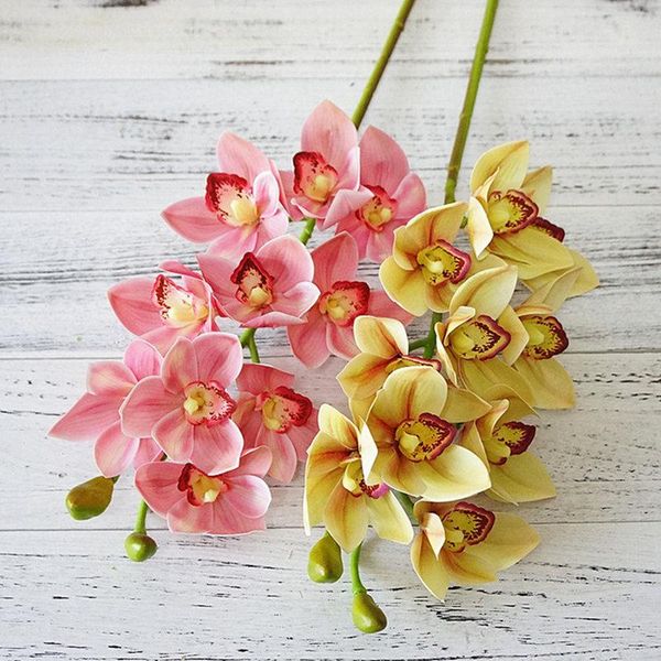 2021 Toque real Toque 3D Impressão Artificial Cymbidium Orchid Flor Latex Mão Sinta Simulação Flor Para Casa Decoração Do Casamento