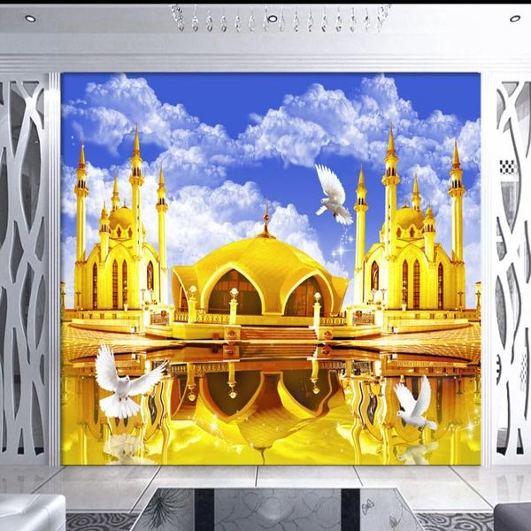

wallpapers drop po wallpaper golden castle blue sky reflection 3d stere tv backdrop mural living room el hd custom