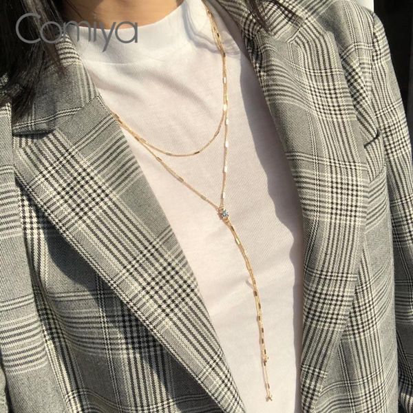 

comiya double layers necklaces for women bijoux gold color crystal mosaic accessories fashion links chain long necklace feminino pendant, Silver