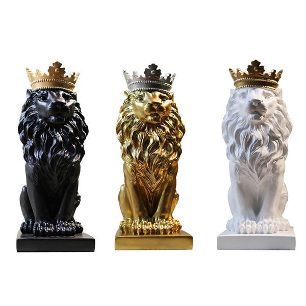 Coroa Lion Resina Estátuas Ornamento Casa Decoração Artesanato Mascote Modern Office Figurines Esculturas Arte 18 * 10cm