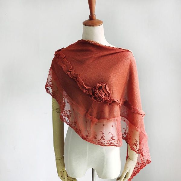

fashion beautiful fur scarf women handmade flower lace knitted fabric luxury triangle shawls echarpe hiver femme scarves, Blue;gray