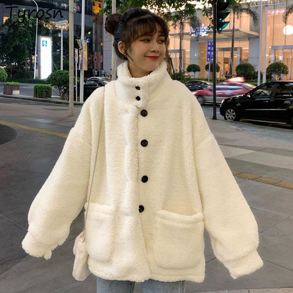 

women's jackets lambswool women single breasted solid preppy style lovely coats ulzzang sweet all-match warm stand collar students retr, Black;brown