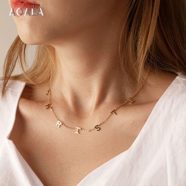 

for women initials necklace personalized name jewelry kids custom letter ne, Silver