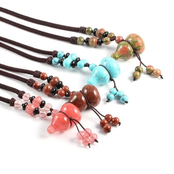 

pendant necklaces fashion natural stone agates gourd pendants rope chain bohemian jewelry necklace for women gifts, Silver