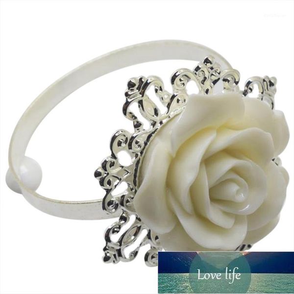 Serviettenringe 12 Teile/satz Harz Rose Weiß Ring Tisch Küche Serviettenhalter Für Hochzeit Bankett Party Abendessen Dekoration Silber1 Fabrikpreis Expertendesign Qualität