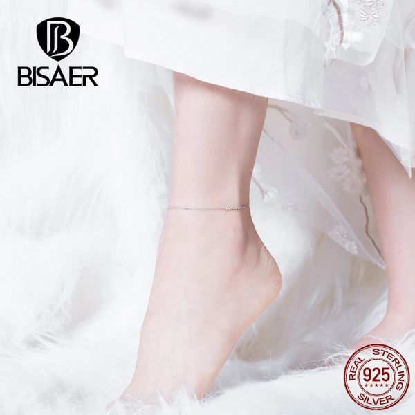 

bisaer women 925 simple long chain anklets lobster clasp sterling silver jewelry ect007, Red;blue