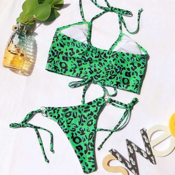 

women's swimsuit leopard print lace up, White;black