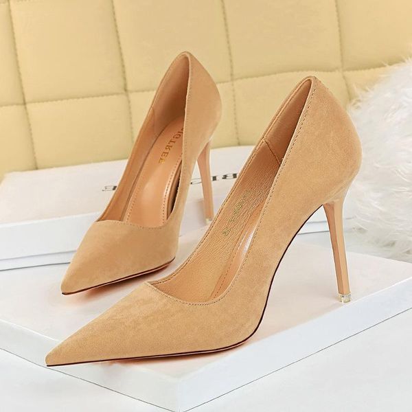 

dress shoes faux suede fashion concise pumps high thin heels pointed toe female bridal wedding party, Black