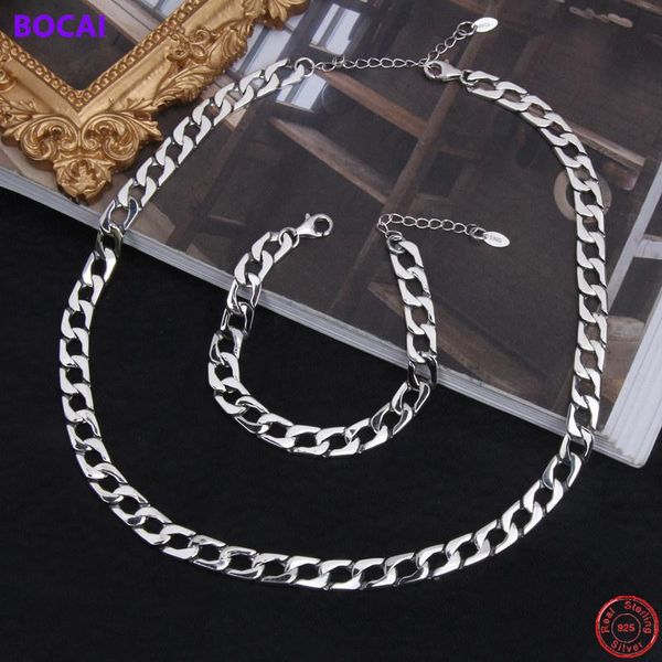

chains bocai s925 sterling silver charm necklace 2021 fashion thick flat chain pure argentum neck jewelry for women men