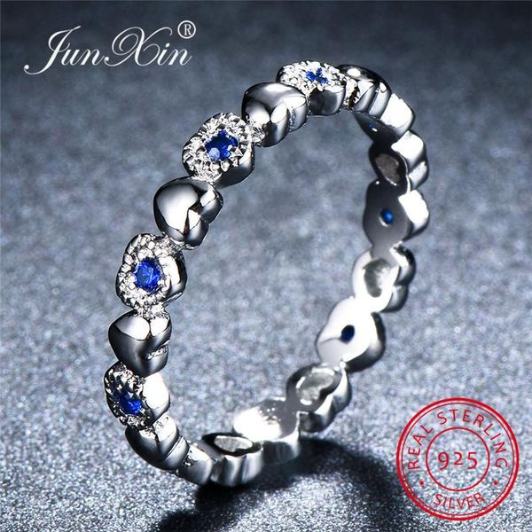 

wedding rings solid 925 sterling silver for women simple blue green black zircon stone small heart ring bands stacking jewelry, Slivery;golden