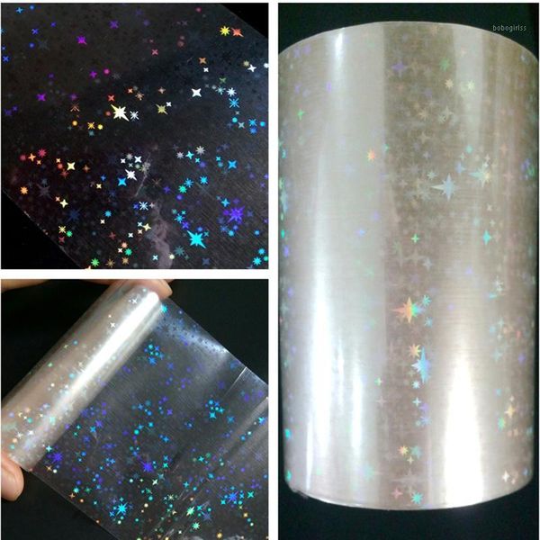 

8cmx120m holographic stars nail sticker clear laser stamping transfer foil film diy full cover decals1, Black