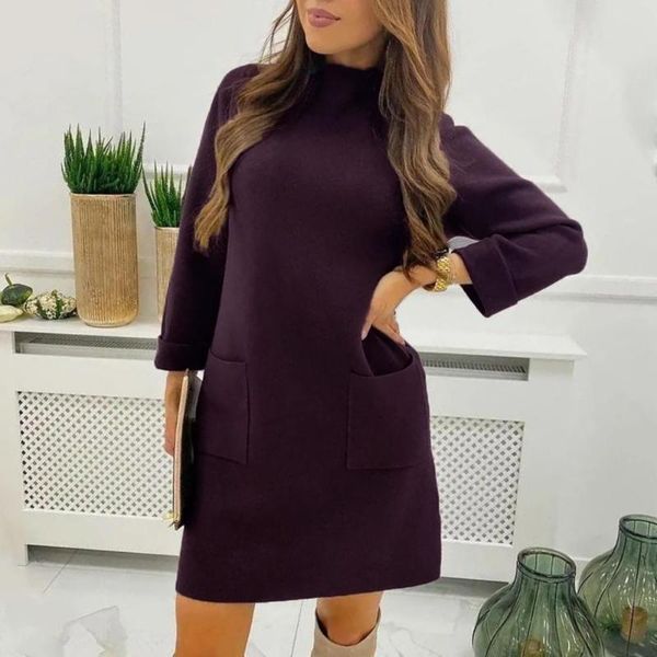 

casual dresses female dress solid color pullover flannel washable stylish middle waist velvet, Black;gray
