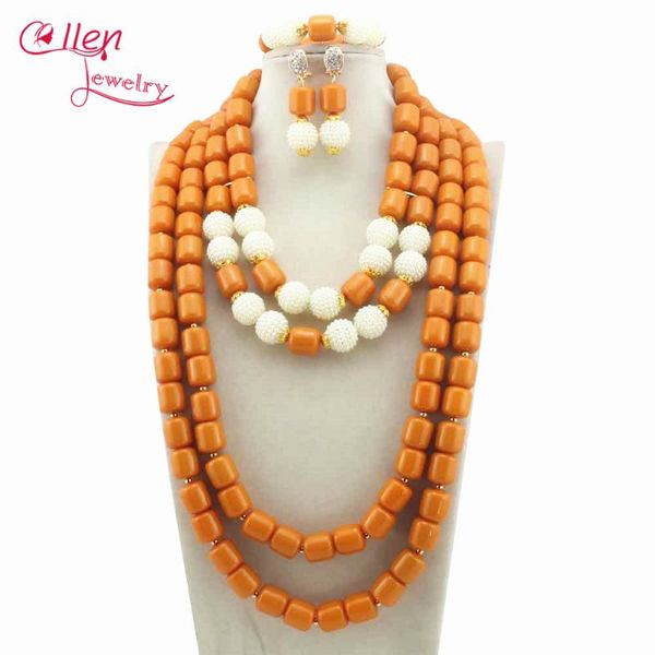 

earrings & necklace african beads jewelry set nigerian wedding coral bridal statement w12210, Silver