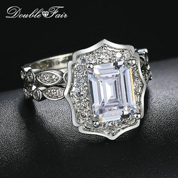 

wedding rings double fair luxury rectangular crystal zirconia ring set for women engagement white gold jewelry wholesale yg076, Slivery;golden