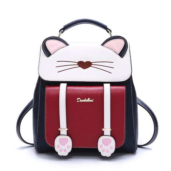 

fashion embroidery girl backpacks cartoon cat student school bags pu leather women backpack female shoulder bag mochila black l0