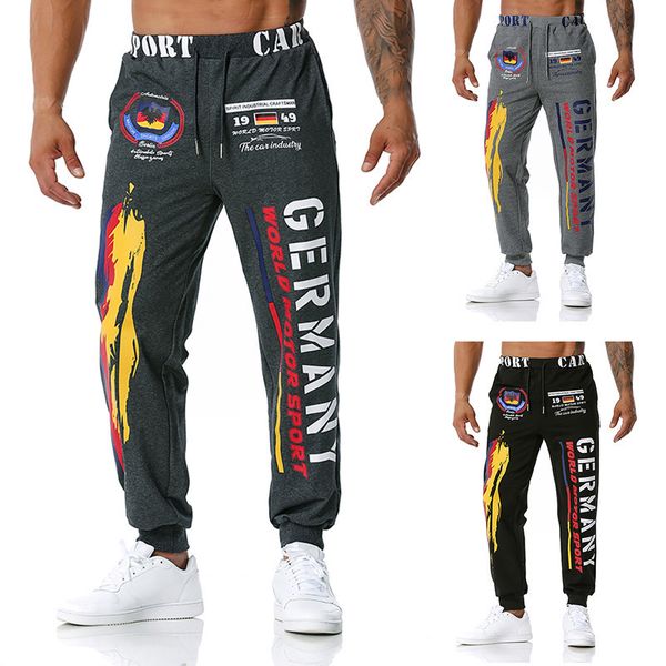 

fashion boutique pants men's brazilian flag printed jogging outdoor sports fitness football training, Black