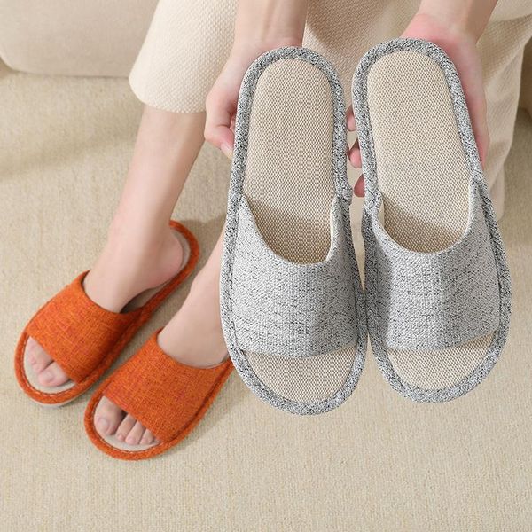 

slippers women's flip flops for home spring and autumn linen indoors breathable non-slip leisure four seasons couples, Black