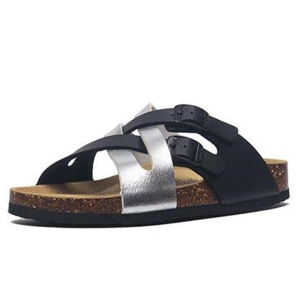 

slippers flat cross strap cork male summer lovers beach outdoor roman style color matching versatile college men's shoes 35-45, Black