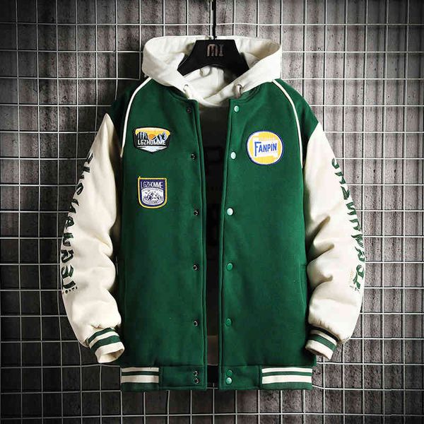 

men's leather & faux winter japanese patchwork cotton jacket men plus size baseball coats youth casual tracksuit drop, Black