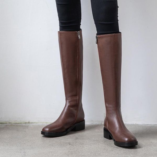 

boots 2021 winter full cowhide in two high and low heels colors, Black