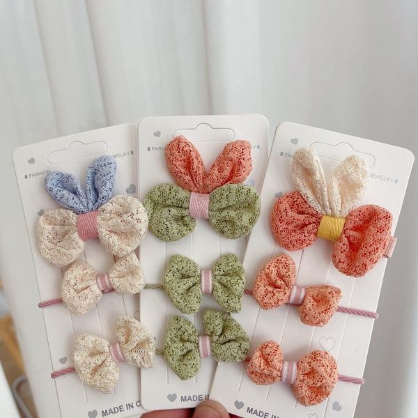 

sweet girl ears hair clip fashion children's colorful hollow out bowknot rubber band rope accessories, Slivery;white