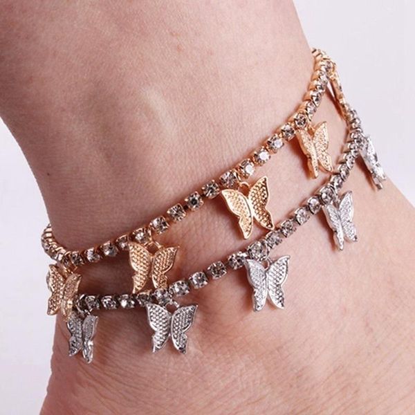 

anklets beach ornament gold butterfly bracelet ankles for women cuban link tassel anklet jewelry wholesale bijoux, Red;blue