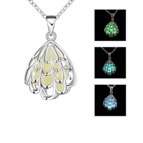 

pendant necklaces animal peacock tail feather peadant women hollow necklace noctilucent luminous glow in the dark, Silver
