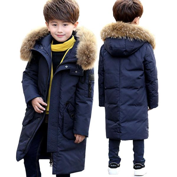 

-30 degree russia children's winter clothes for 6-14y boys parka jackets down snow wear thickened coat children jacket, Blue;gray