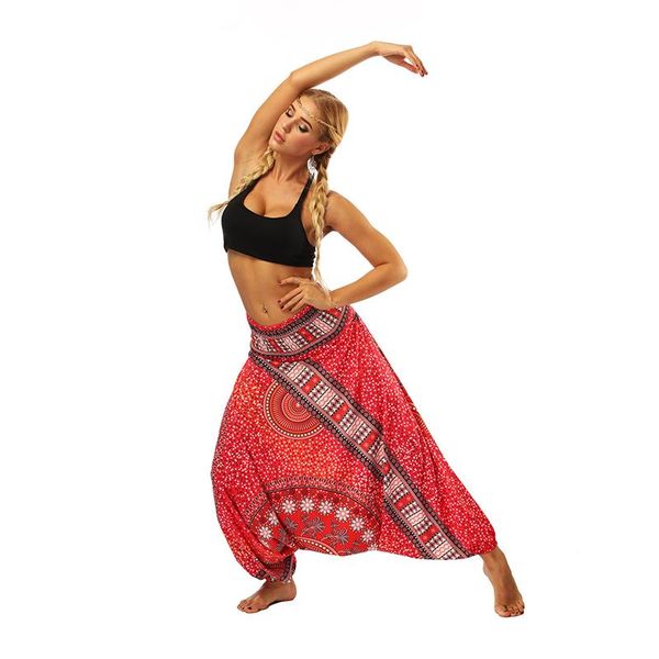 

yoga outfit women pant loose comfy soft harem trousers blend bohemia multicolor geometric print wide leg pants