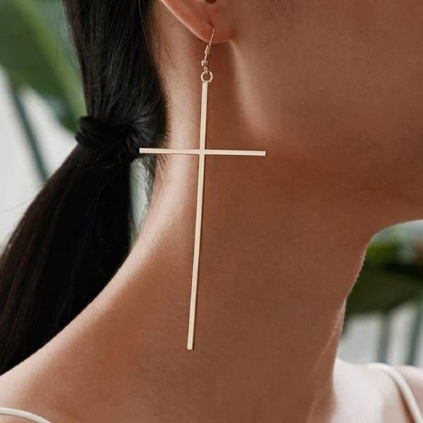 

dangle & chandelier cross earrings simple fashion women exaggerate elegant drop, Silver