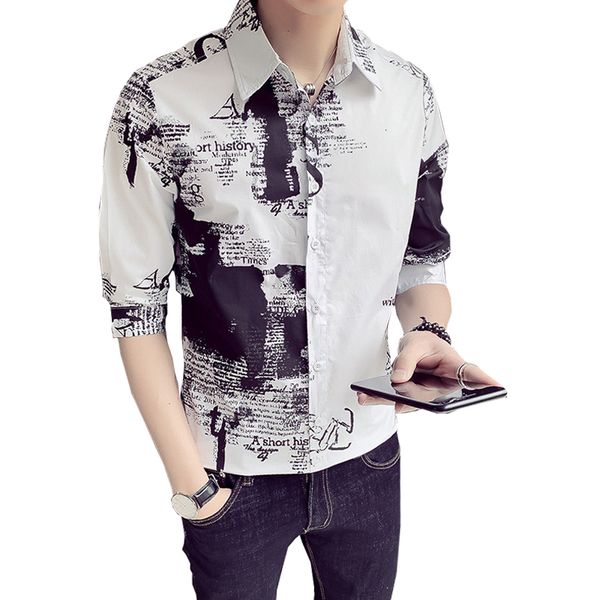 

shirt men long goal printed mode dress shirts drop abz325, White;black