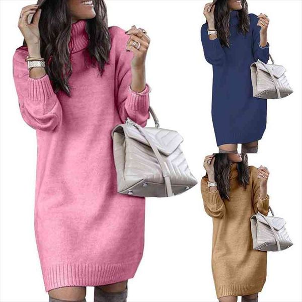 

sweater turtleneck long sleeve warm women dress loose knitted knee-length, Black;gray