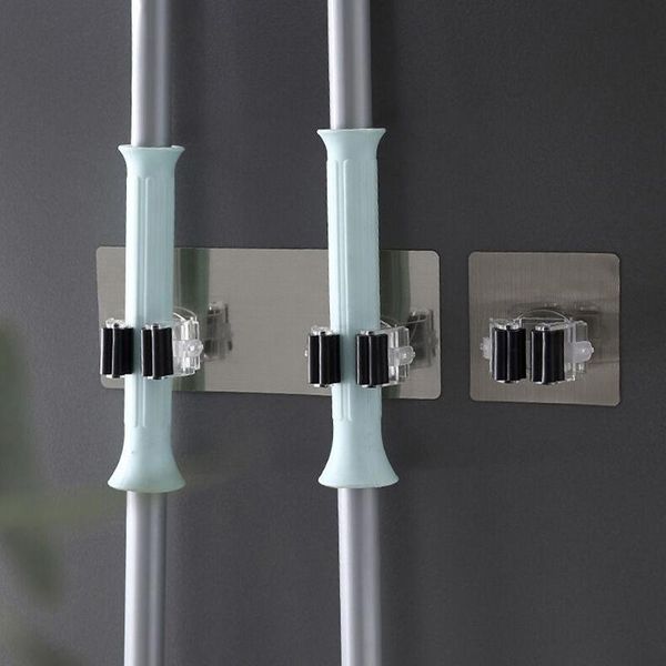 

Wall Mounted Mop Holder Self-adhesive Multi-Function Hooks Bathroom Organizer Brush Broom Hanger Rack Hanging Pipe & Rails