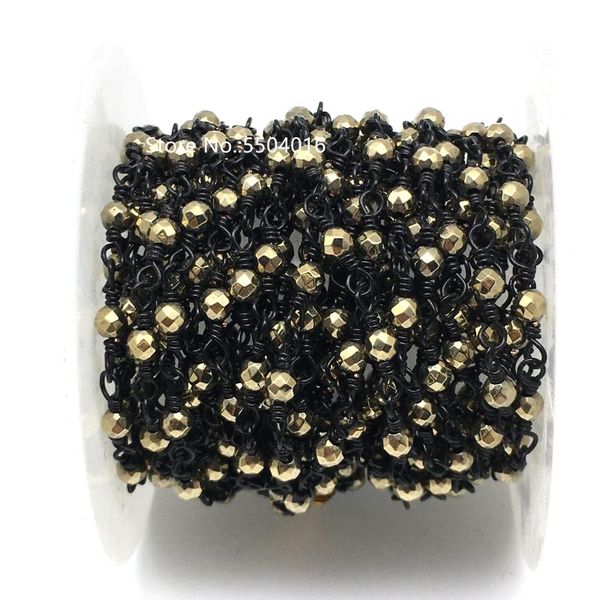 

3mm small gold faceted round hematite beads chains for necklace, plating gun black brass wire wrapped chain necklace jewellery, Silver