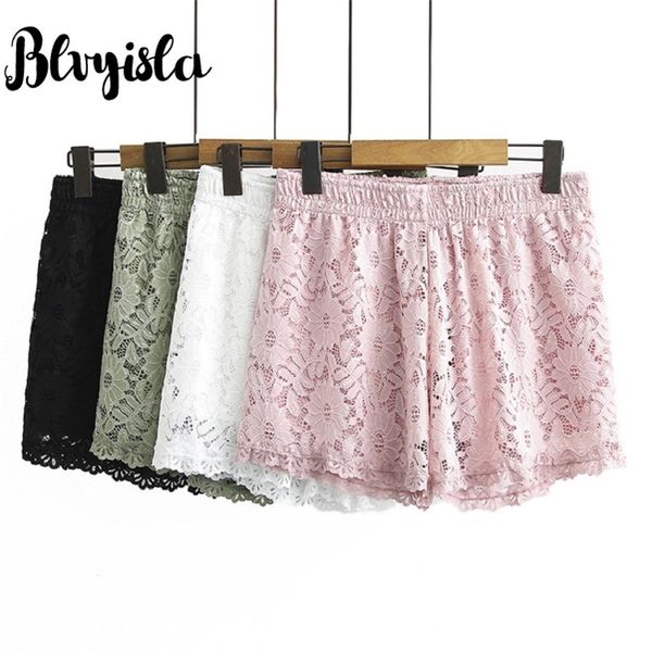 

women's shorts 35cm length 4xl oversize high elastic lace short summer outfit beachwears solid color mini shortsplus size for over, White;black