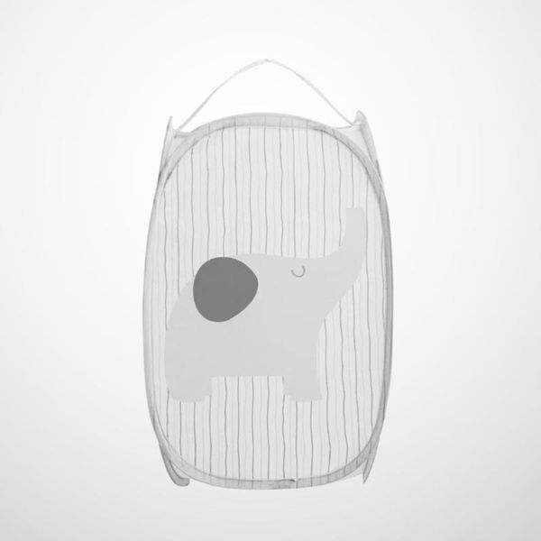 

cartoon elephant foldable -up mesh hamper laundry with side pockets multi use for toys dirty tidy clothes socks (grey) bags