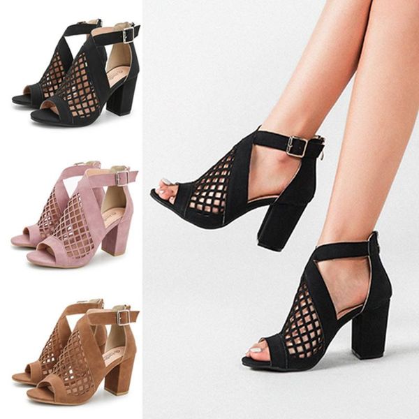 

dress shoes daigelo pumps summer women hollow breathable zipper design women's solid color fish mouth sandals casual high heels, Black