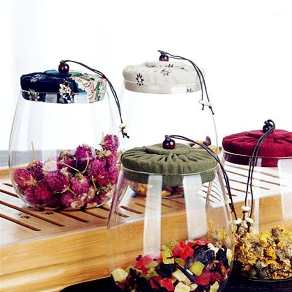 

storage bottles & jars 600/1000ml cloth cover thicken glass jar grain container food sealed empty bottle for coffee bean sugar (random color