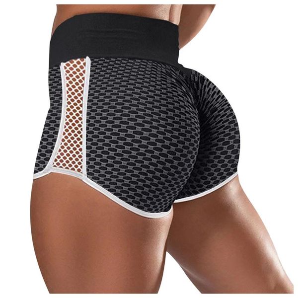 

women's leggings side mesh short fitness women high waist lady push up sport running stretch gym girl hip-up leggins 12#, Black