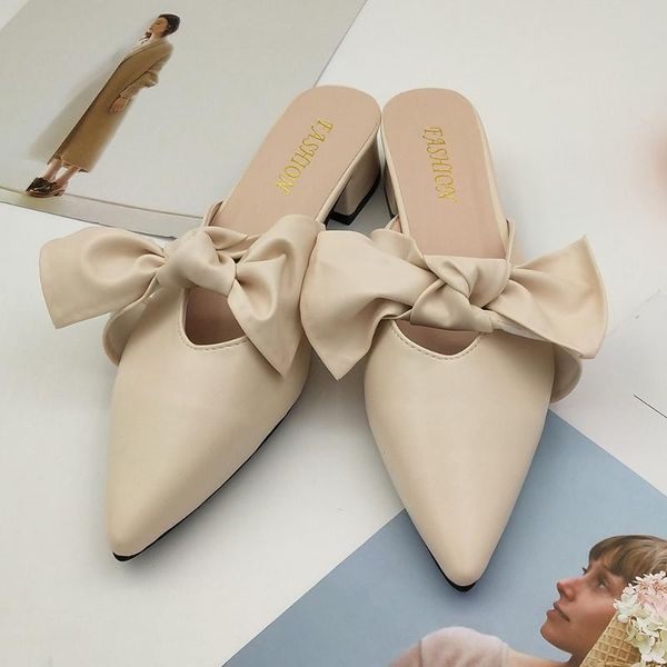 

sandals comfortable low heel slippers fashion bowtie, Black