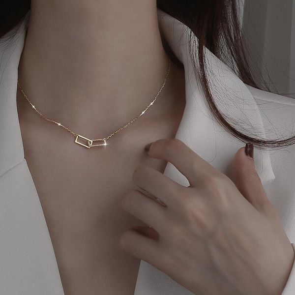 

pendant necklaces double sided necklace light luxury chain simple and creative geometric square combination ins net red couple, Silver