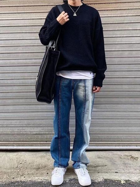 

men's jeans ader error distressed stitching women's poster catwalk style pants adererror fashion casual trousers, Blue