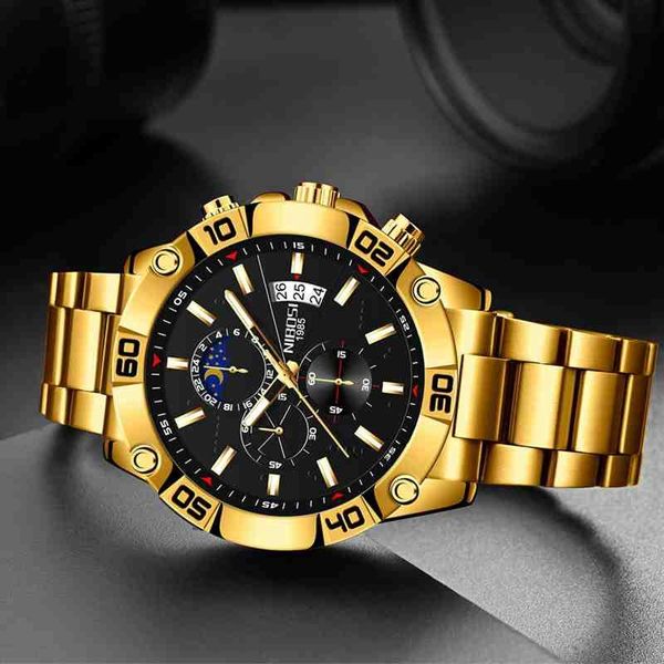 

wristwatches nibosi gold watch mens watches waterproof clock man military chronograph quartz men relogio masculino, Slivery;brown