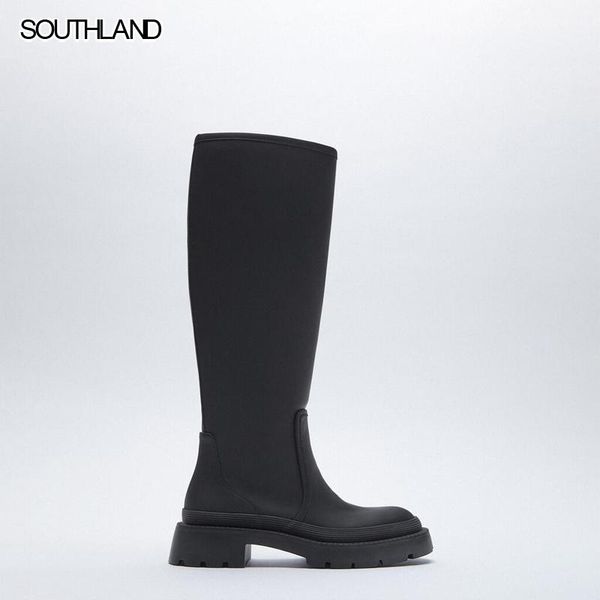 

boots southland 2021 women's shoes high black laminated flat winter long