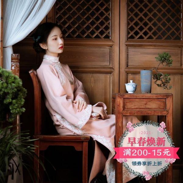 

in the spring and autumn winter wind restoring ancient ways of young girl sweet daily cheongsam female cotton lace ethnic clothing, Red