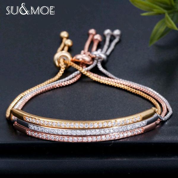 

adjustable bracelet bangle for women captivate bar slider brilliant cz rose gold color jewelry pulseira feminia link, chain, Black