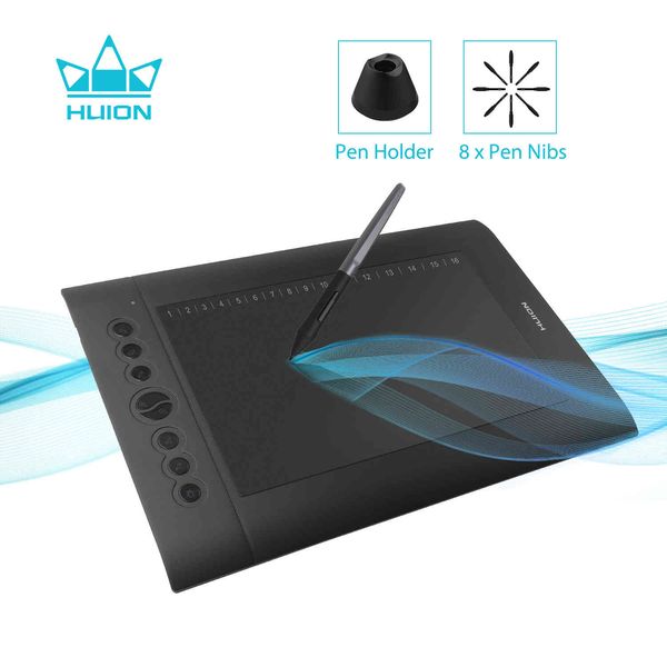 Huion H610 Pro v2 Digital Artista de Artista Design Desenho Tablet Tilt Function Battery Pen Tablets Win and Mac