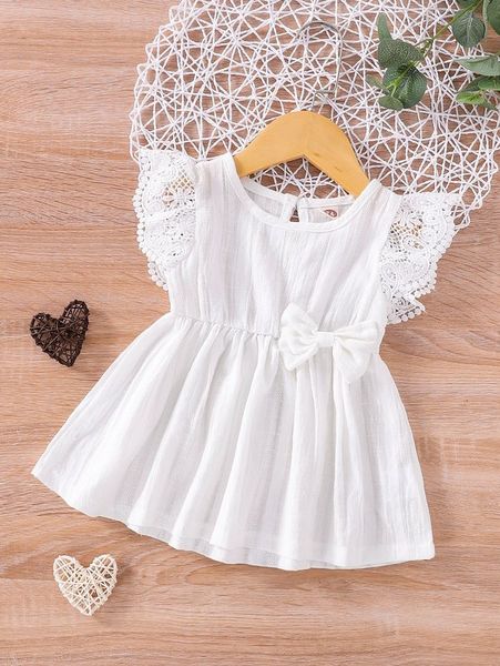 

baby bow front flutter sleeve keyhole back dress she, Red;yellow