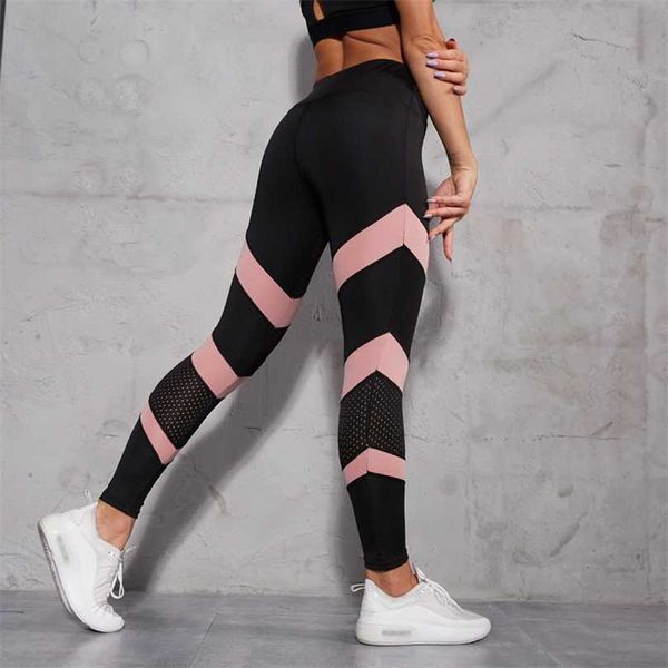 

normov women leggings fashion mesh patchwork hollow out high wasit push up legins ankle length leggins fitness feminina 211204, Black